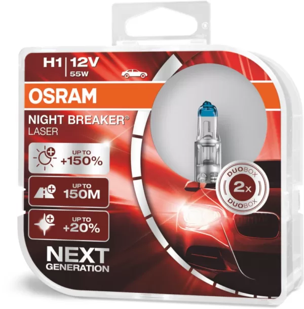 Køb Osram Night Breaker Laser H1 pærer med +150% mere lys (2 stk) pakke online billigt tilbud rabat legetøj