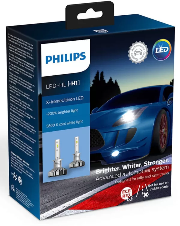 Køb Philips X-treme Ultinon H1 LED +200% mere lys (2 stk.) online billigt tilbud rabat legetøj