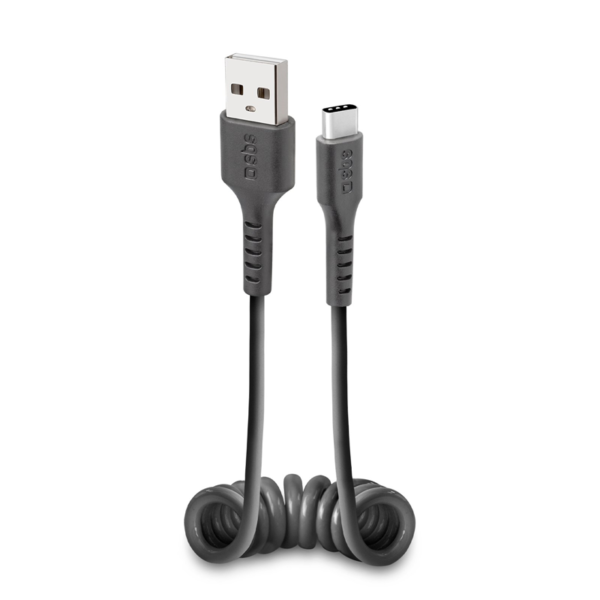 Køb SBS data- og opladning spiralkabel USB 2.0 - USB C. 17-50 cm - Sort online billigt tilbud rabat legetøj